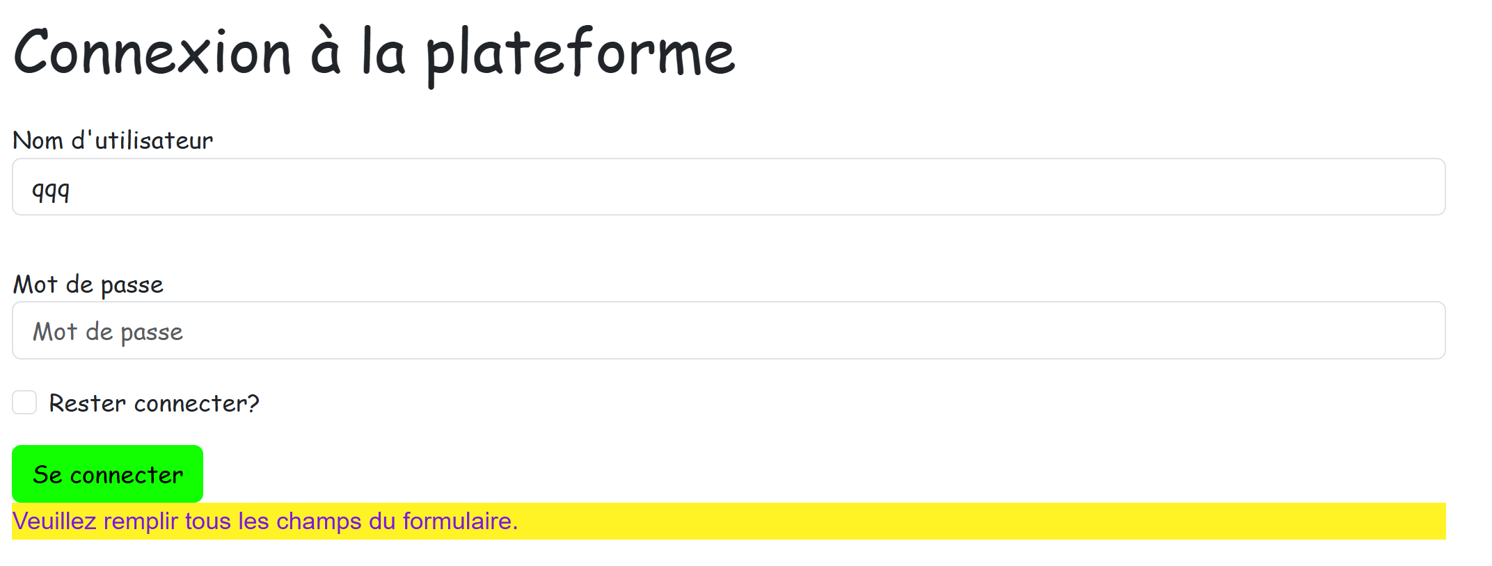 Exemple page de connexion